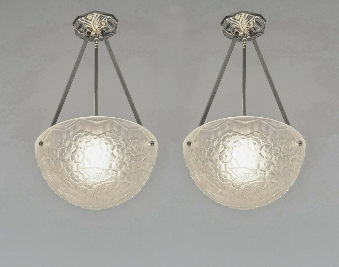 HETTIER VINCENT & HANOTS : pair of FRENCH ART DECO PENDANT S . chandelier France