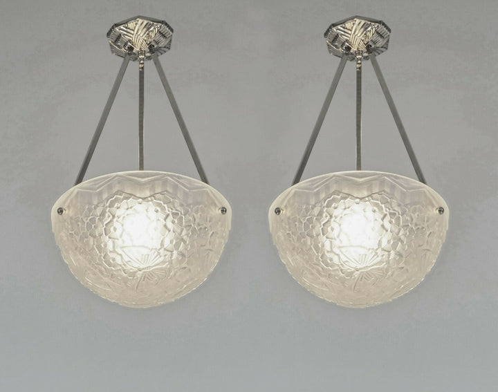 HETTIER VINCENT & HANOTS : pair of FRENCH ART DECO PENDANT S . chandelier France