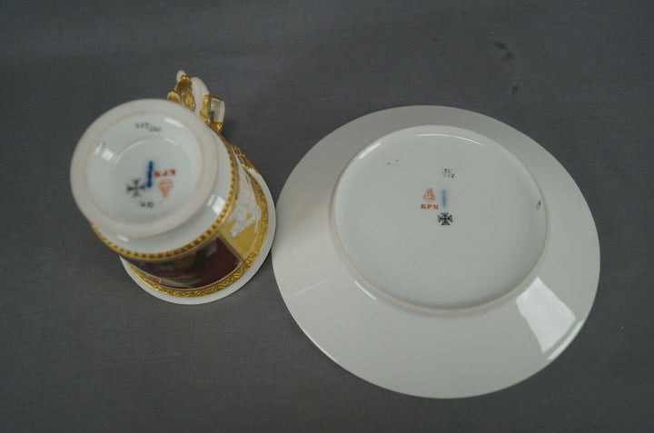 KPM Berlin Hand Painted WWI Wilhelm II Portrait Figural Wing Handle Cup & Saucer