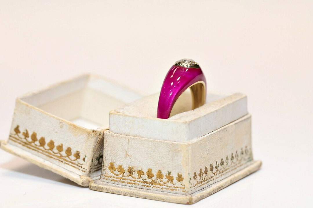 14K ナチュラルダイヤモンドとエナメルのソリテールリング