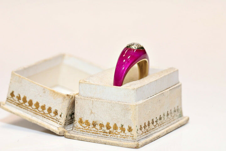 14K ナチュラルダイヤモンドとエナメルのソリテールリング