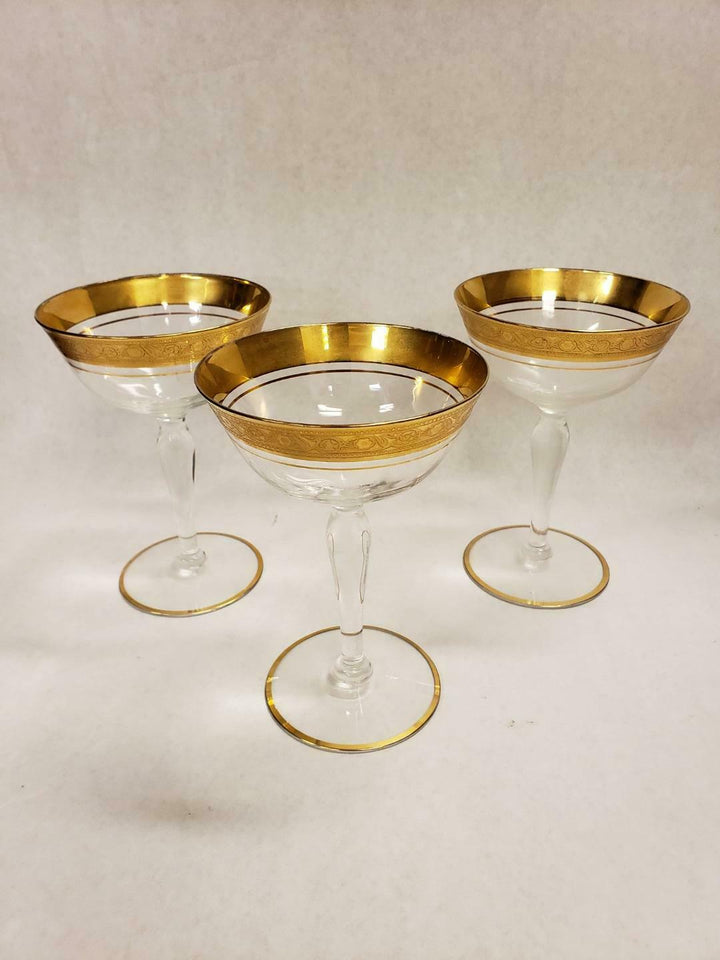 Set of 7 Vintage Champagne Tall Sherbert Glastonbury Lotus Minton Crystal Glass