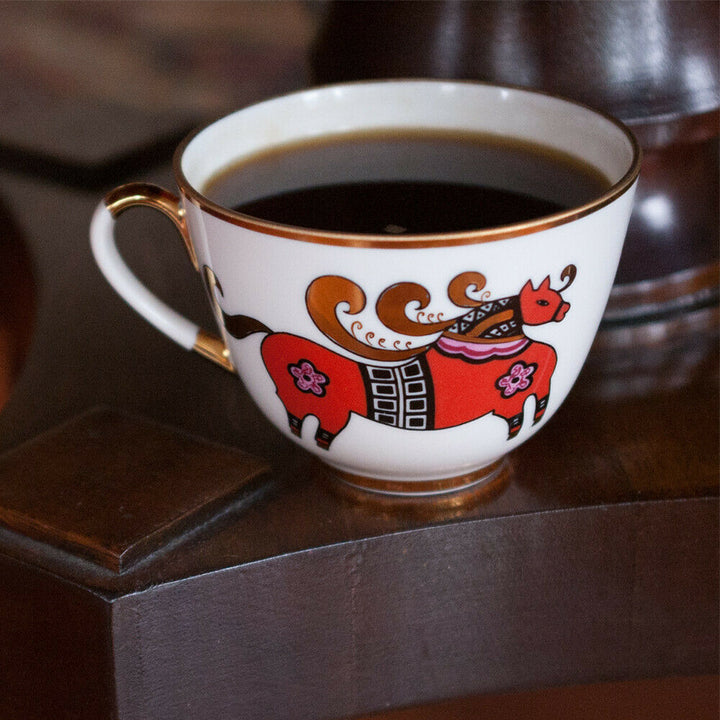 インペリアルポーセリン　カップ＆ソーサーセット 　ロモノーソフ　赤い馬モチーフ