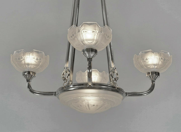 SABINO : FRENCH ART DECO CHANDELIER 1930 ... bronze lamp lustre lampe muller era