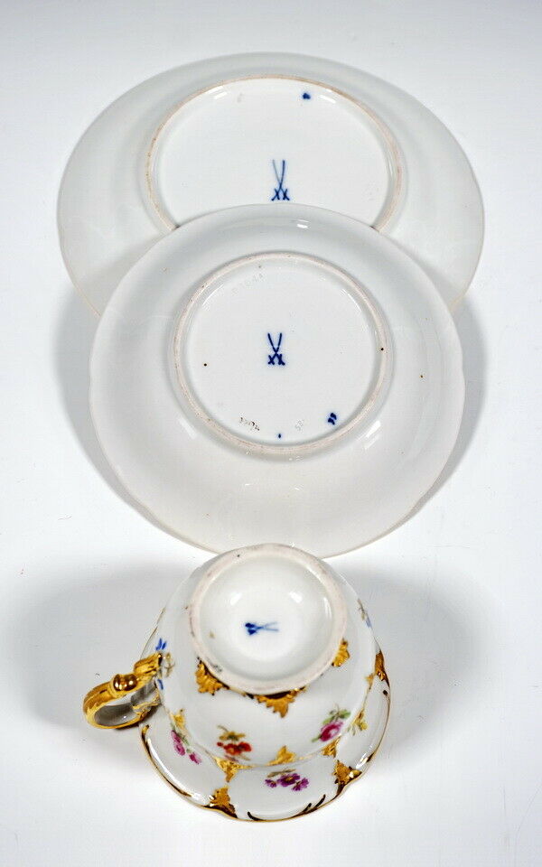 マイセン B フォーム　コーヒーカップ＆ソーサー　プレート　トリオ  スキャタードフラワー 金彩縁