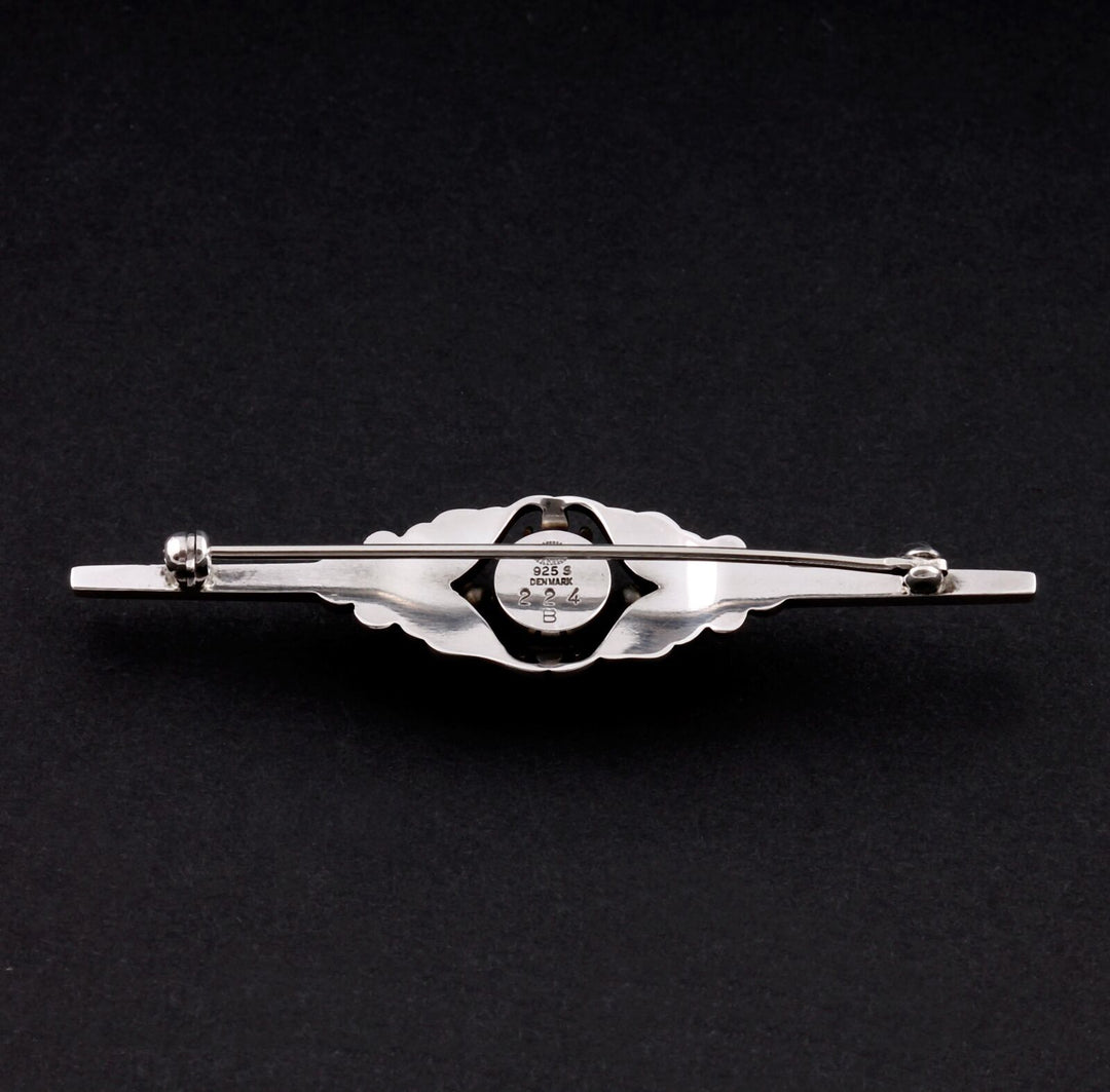 Georg Jensen Sterling Brooch # 224B w. Rock Crystal. Silver. Design: GJ himself
