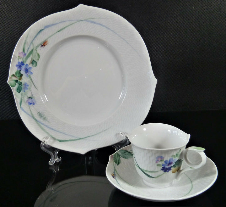 Meissen 3 tlg. Wellenspiel Relief Waldflora mit Insekten Mokkagedeck 1. Wahl