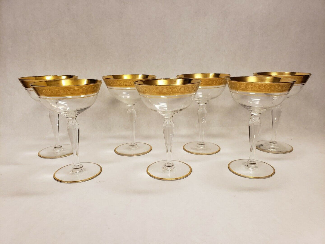 Set of 7 Vintage Champagne Tall Sherbert Glastonbury Lotus Minton Crystal Glass