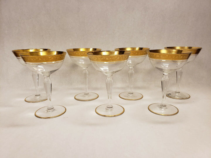 Set of 7 Vintage Champagne Tall Sherbert Glastonbury Lotus Minton Crystal Glass