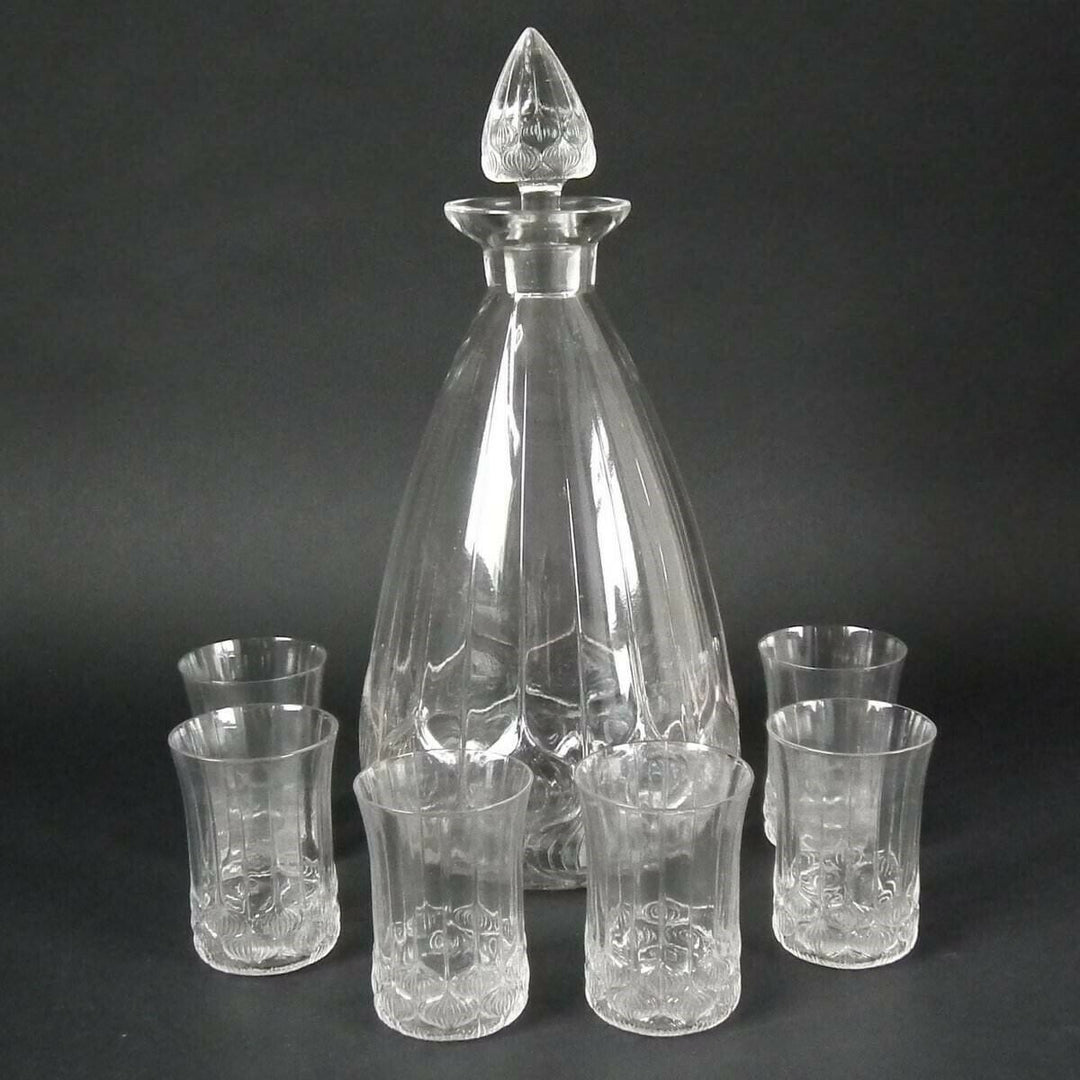 Rene Lalique Clear Glass 'Haarlem' Decanter and Glasses