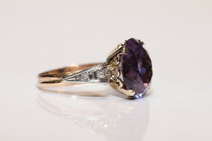 14K ナチュラルローズカットダイヤモンドとアメシストのリング