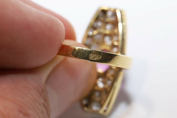 オールド ロシアン 14K ナチュラルダイヤモンドとルビーのナヴェットリング