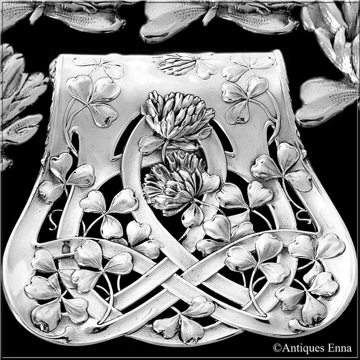 Debain French All Sterling Silver Asparagus Sandwiches Grip, Clover, Art Nouveau