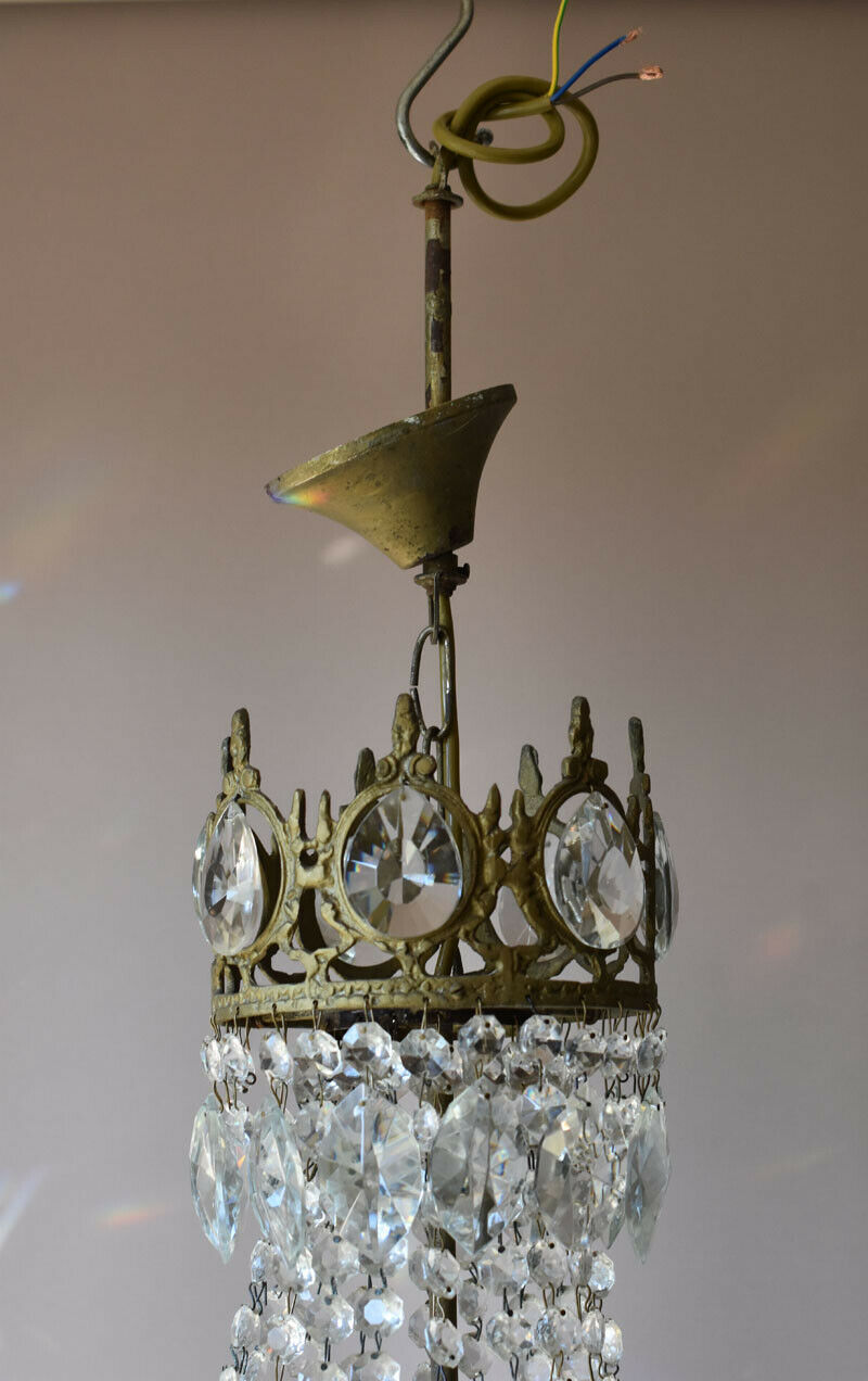 Antique Vintage Lighting, Crystal Chandelier, Shabby Chic French Lamp Pendant