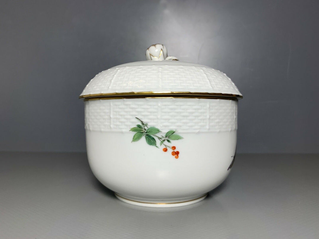 GROSSE MEISSEN DECKELDOSE ZUCKERDOSE DOSE VOGEL SCHMETTERLING TOP ZUSTAND 1.WAHL