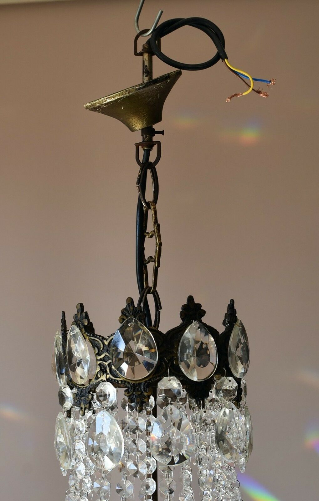 Two Matching Antique Vintage Crystal Chandeliers, Ceiling Lighting, pendants
