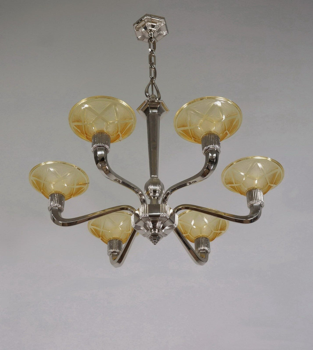 HANOTS : FRENCH 1930 ART DECO CHANDELIER .......... lustre lamp lampe muller era