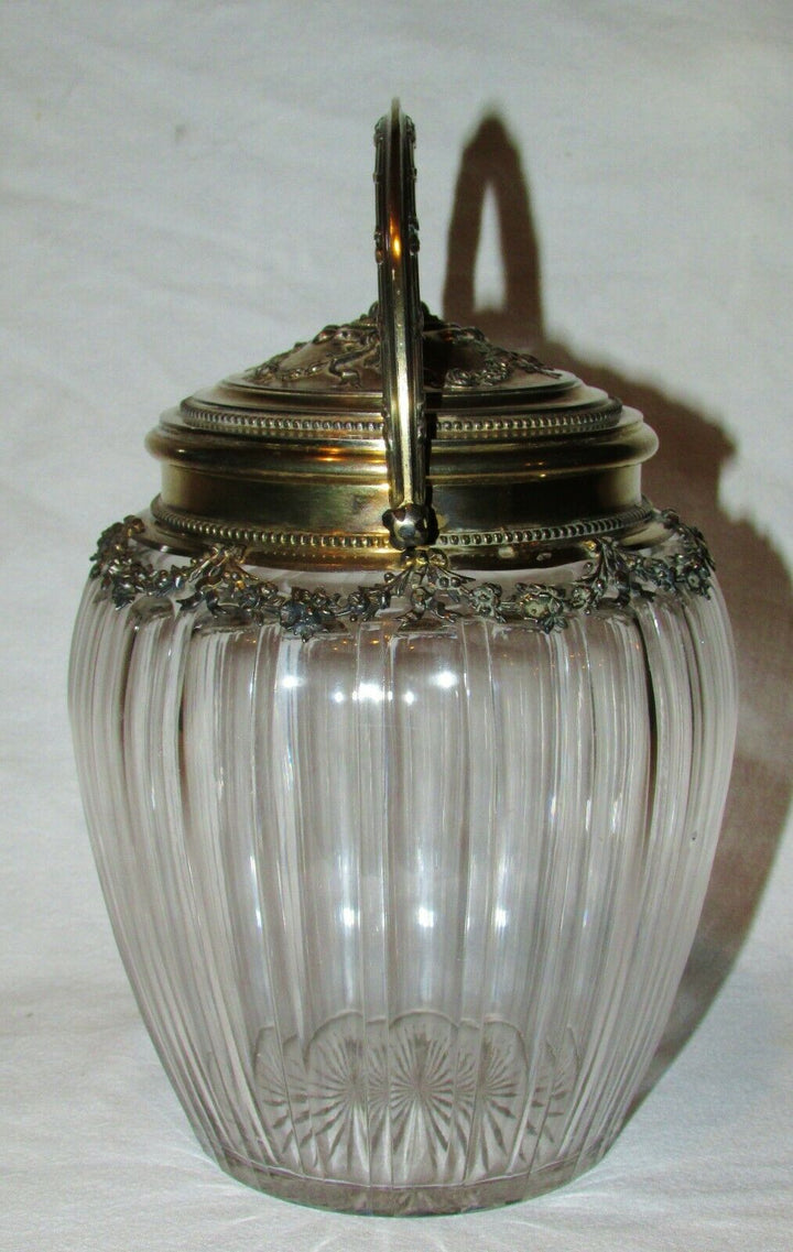 RARE SEAU POT A BISCUITS CRISTAL ARGENT MASSIF VERMEIL PUIFORCAT