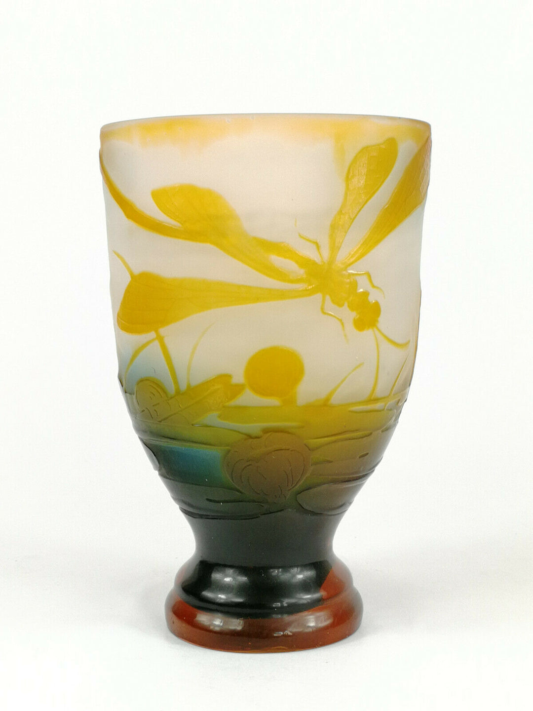 エミールガレ　トンボが描かれた湖水風景のくびれ型　花瓶