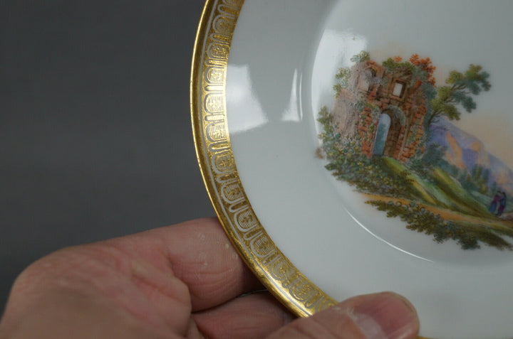 KPM Berlin Hand Painted People & Ruins Scene & Gold Tea Cup & Saucer C 1780-1800