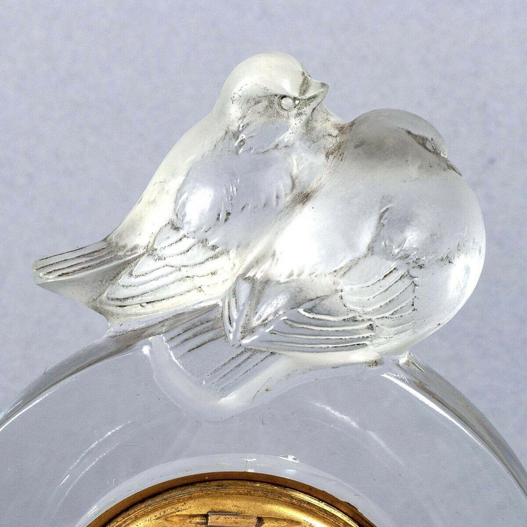 Pendulette Pierrots Verre Rene Lalique R.Lalique Glass Clock Mechanical Movement