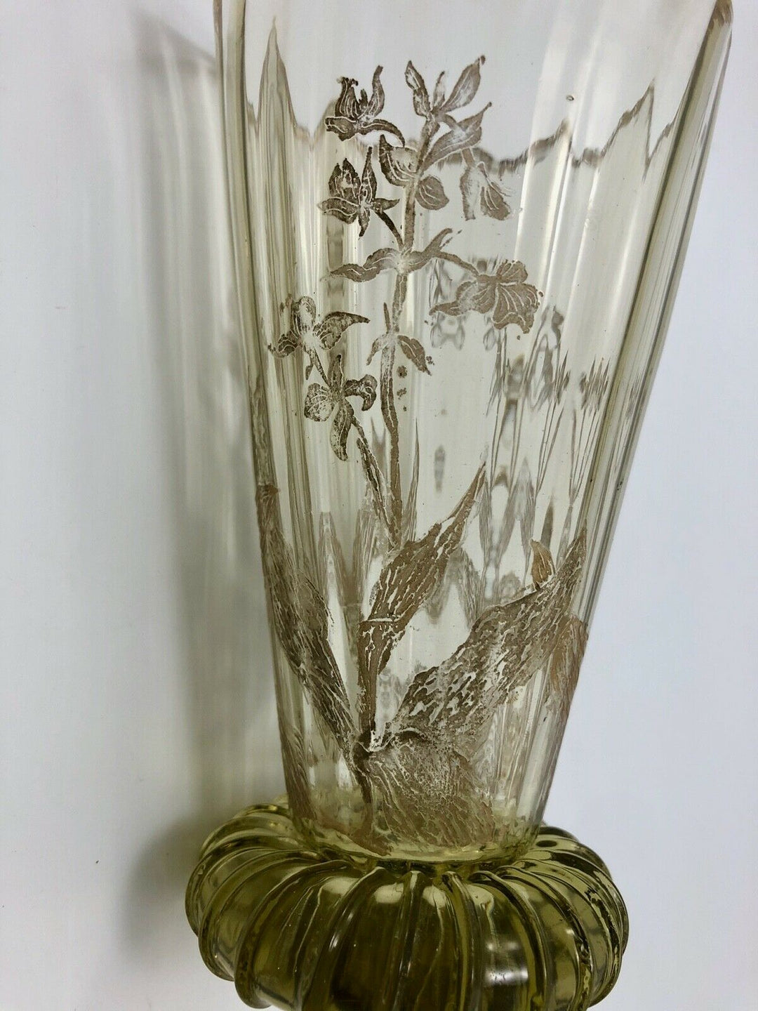 VERRE A VIN AMBRE CRISTALLERIE EMILE GALLE NANCY DECOR FLORAL ART NOUVEAU Z375