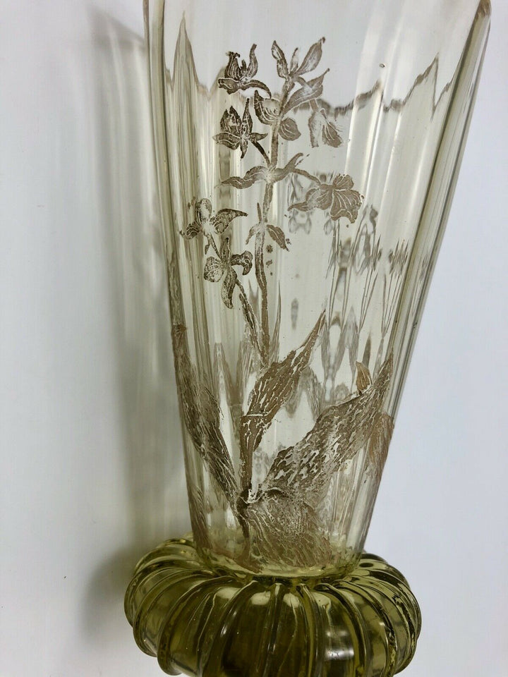 VERRE A VIN AMBRE CRISTALLERIE EMILE GALLE NANCY DECOR FLORAL ART NOUVEAU Z375