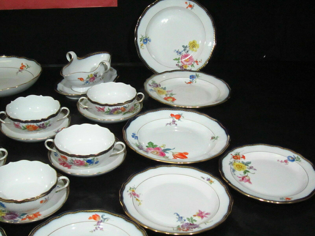 MEISSEN A-KANTE BLUMEN 26TL. SPEISE SERVICE SET FÜR 6 PERSONEN 1.WAHL