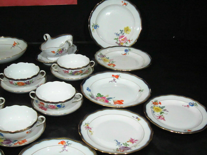 MEISSEN A-KANTE BLUMEN 26TL. SPEISE SERVICE SET FÜR 6 PERSONEN 1.WAHL