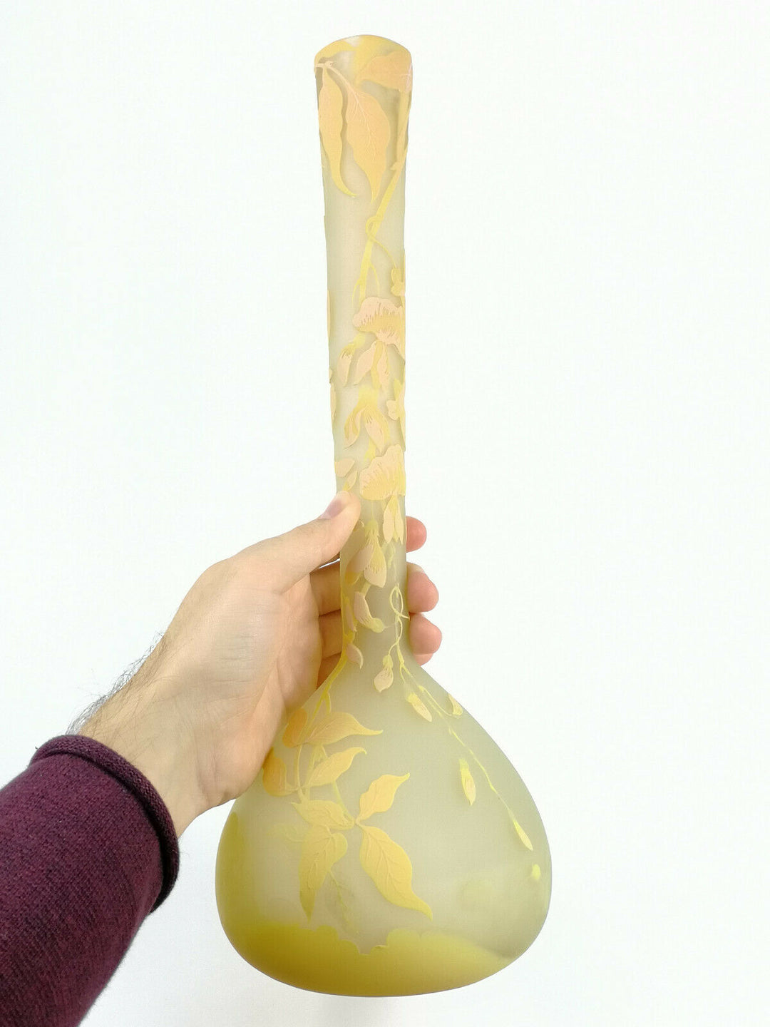 エミールガレ　藤の花のバンジョー型大型花瓶約40CM