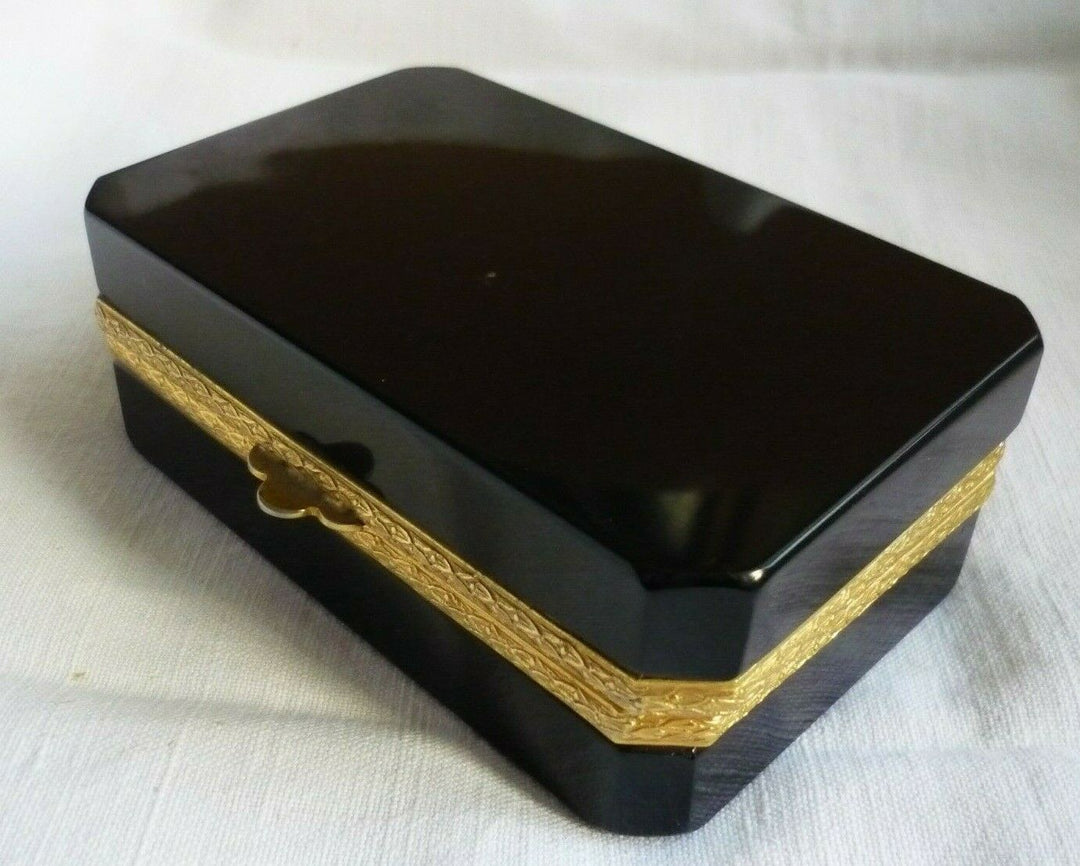 Vintage Venetian Black Opaline Glass Casket Box