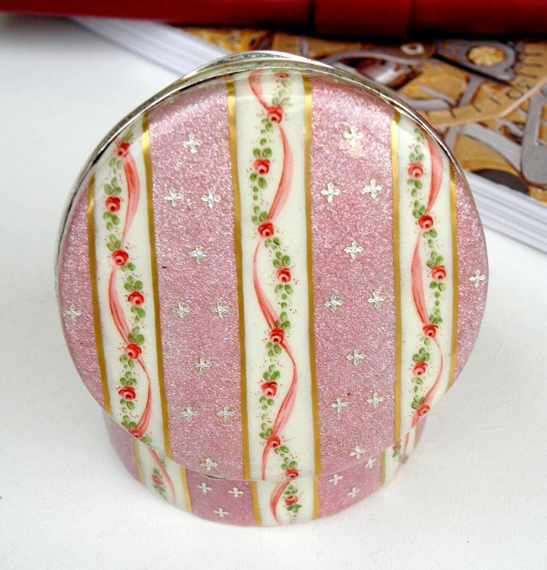 French Sterling Silver Antique Large Enamel Box Fabulous Decor