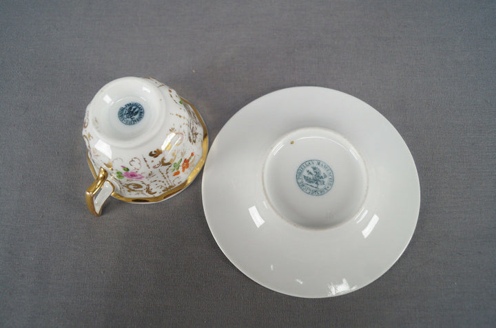 KPM Berlin Hand Painted Multicolor Floral & Gold Demitasse Cup & Saucer C. 1840s
