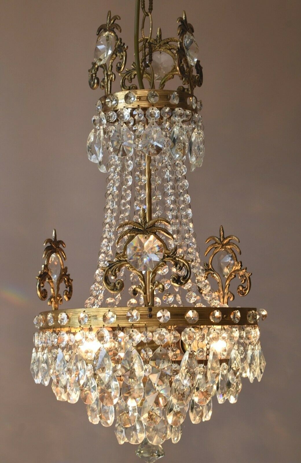 Ornate Antique/ Vintage Crystal Chandelier, Hallway Lighting Light Pendant Lamp