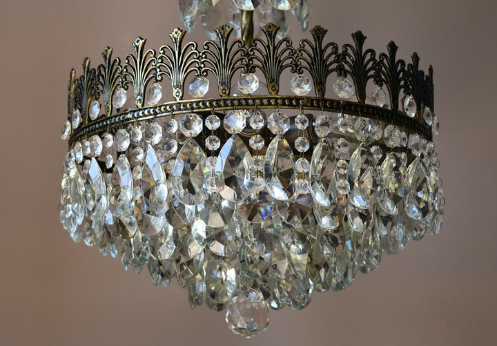 Brass Vintage Crystal Chandelier, Antique Lighting, lamp, Ceiling Light Pendant