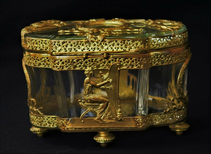 Coffret à Bijoux EMPIRE Bronze Doré Cristal Baccarat Femmes à l’Antique XIXème