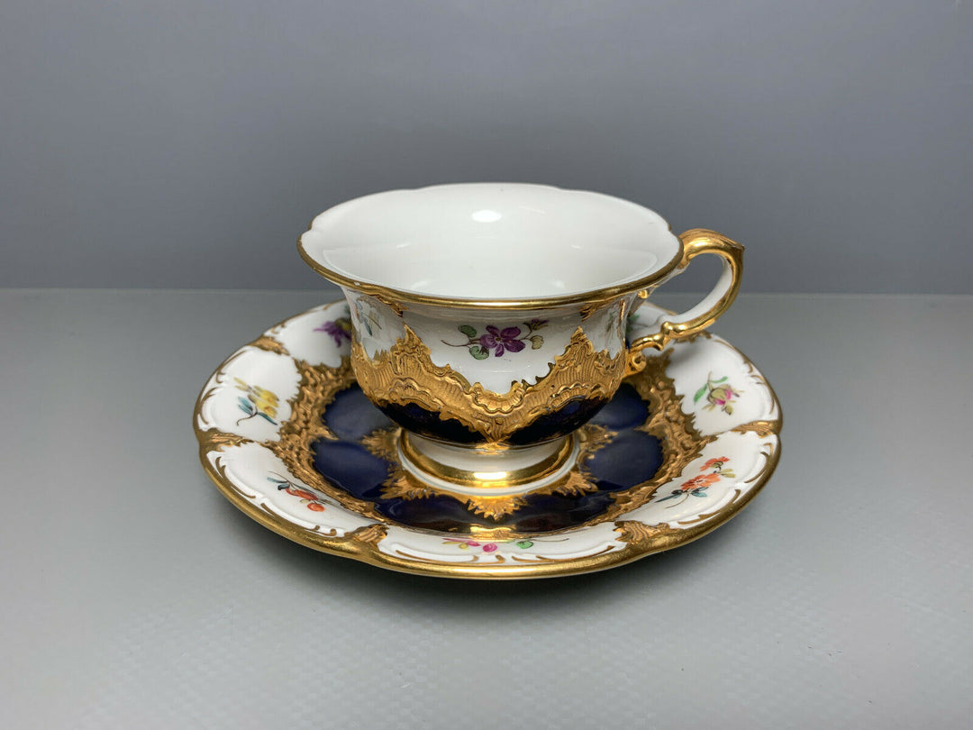 MEISSEN MOKKA GEDECK 2-TLG TASSE UT B-FORM KOBALTBLAU STREUBLÜMCHEN VIEL GOLD
