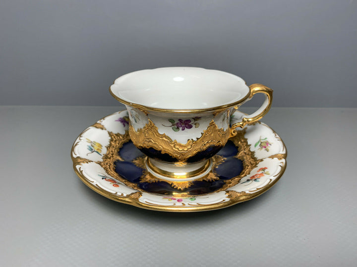MEISSEN MOKKA GEDECK 2-TLG TASSE UT B-FORM KOBALTBLAU STREUBLÜMCHEN VIEL GOLD