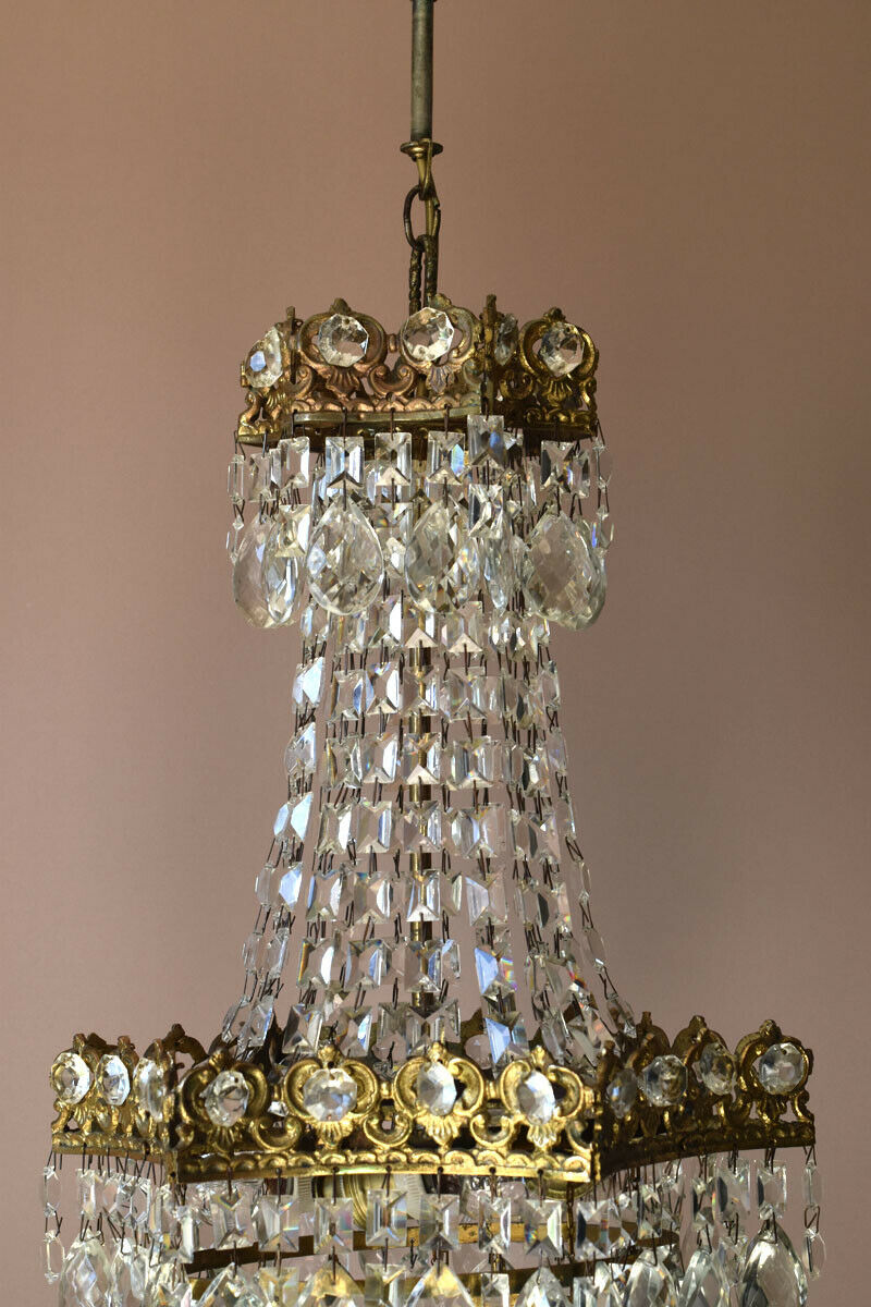 Rare Antique French Crystal Chandelier Vintage Ceiling Living Room Lighting