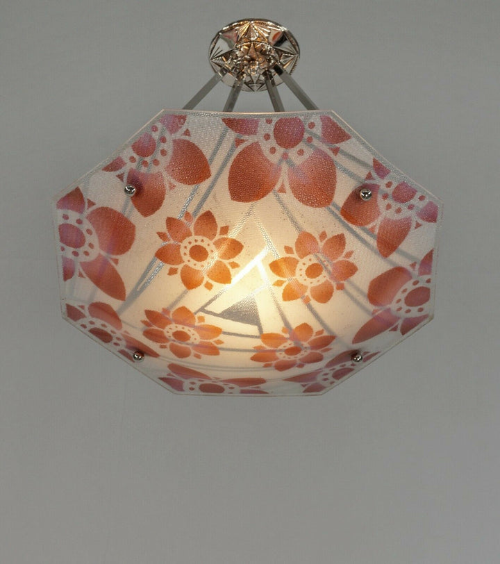 LOYS LUCHA : FRENCH 1930 ART DECO CHANDELIER .... pendant lamp daum era France