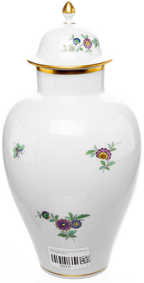 Deckelvase indische Fels- Blumen und Vogelmalerei Meissen Neuer Ausschnitt 1. W.