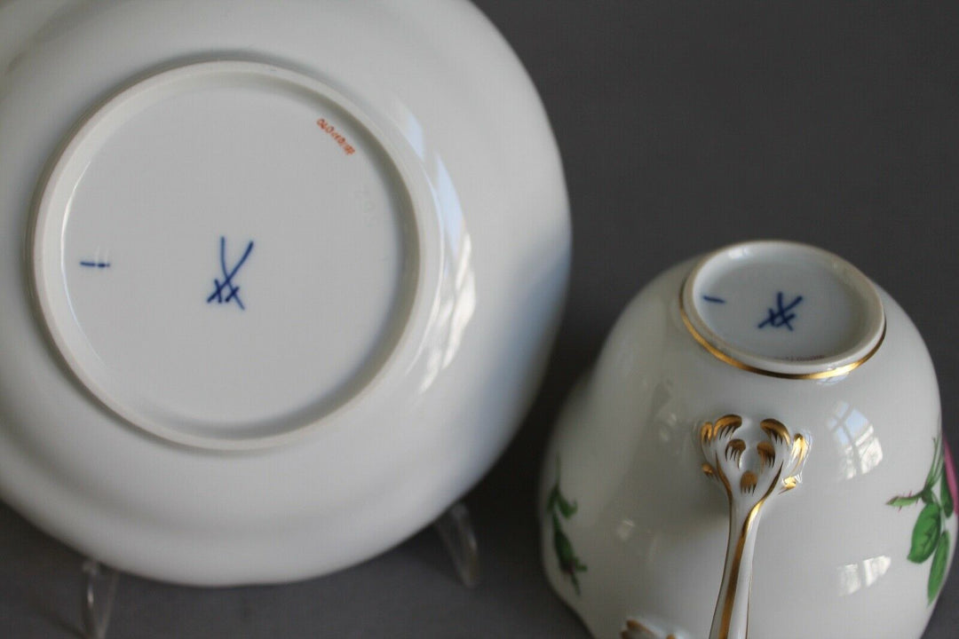 マイセン(Meissen)　カップ・ソーサー・プレート　ピンクローズ　金縁