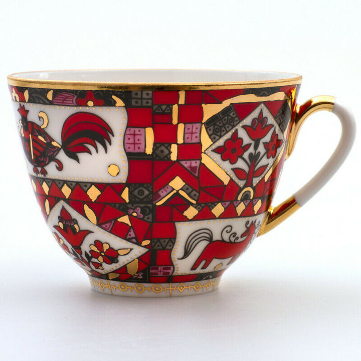 インペリアルポーセリン　カップ＆ソーサーセット 　ロモノーソフ　赤い馬モチーフ