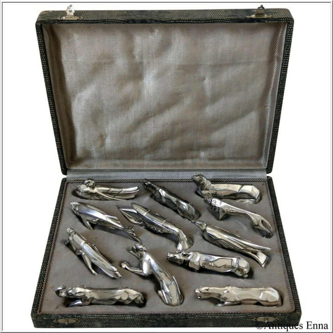 Comptoir General, French Art Deco Knife Rests Set 12 Pc, Animals, Original Box