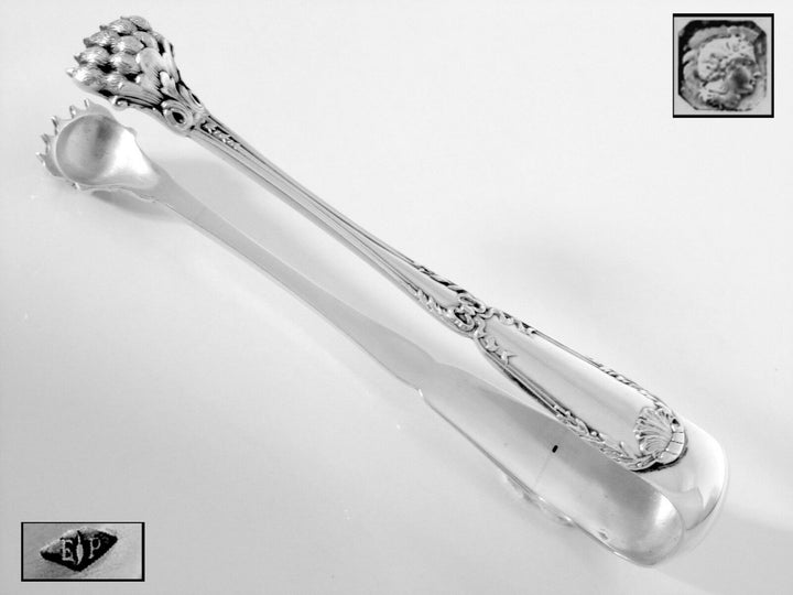 Puiforcat Antique French All Sterling Silver Sugar Tongs Pompadour