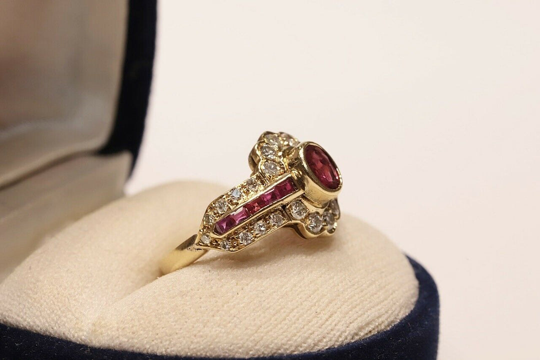 14K ナチュラルダイヤモンドとカリバールビーのリング