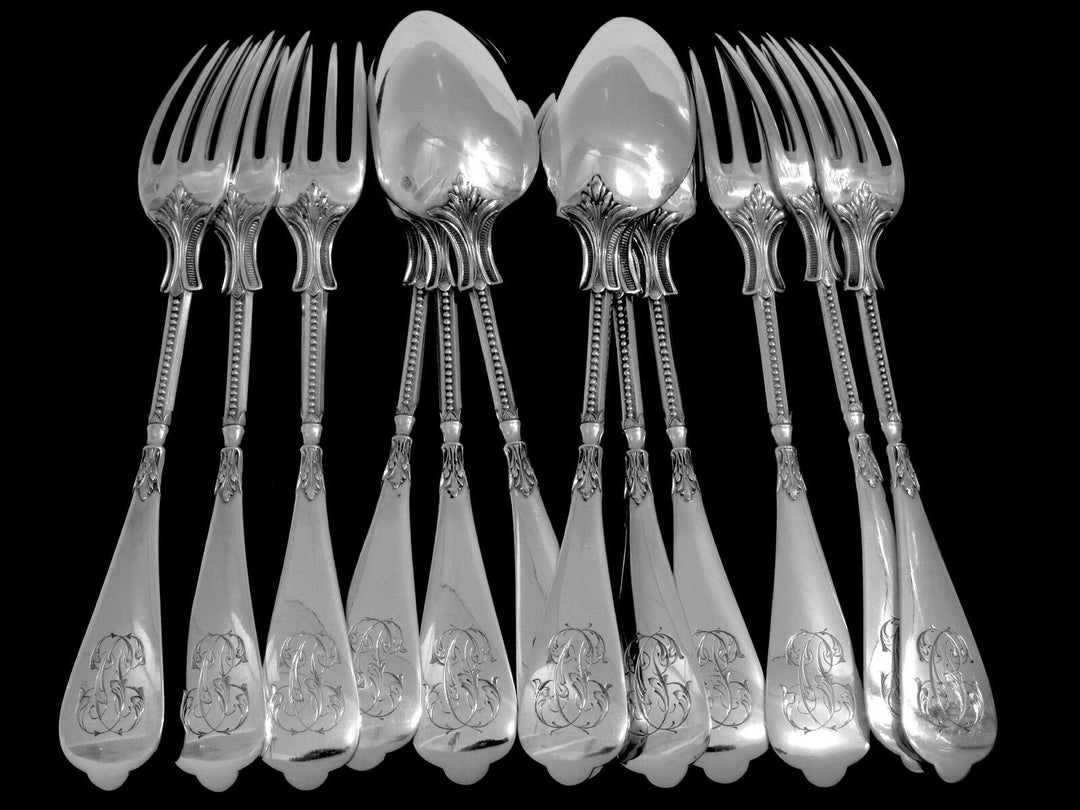 Linzeler French Sterling Silver Flatware Set 48 pc w/chests Neo Classical