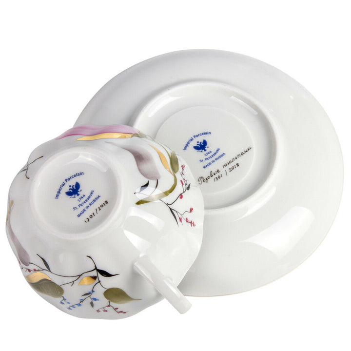 8.5 fl oz Teacup & Saucer by Imperial Porcelain IFZ LFZ Pink Tulips Lomonosov