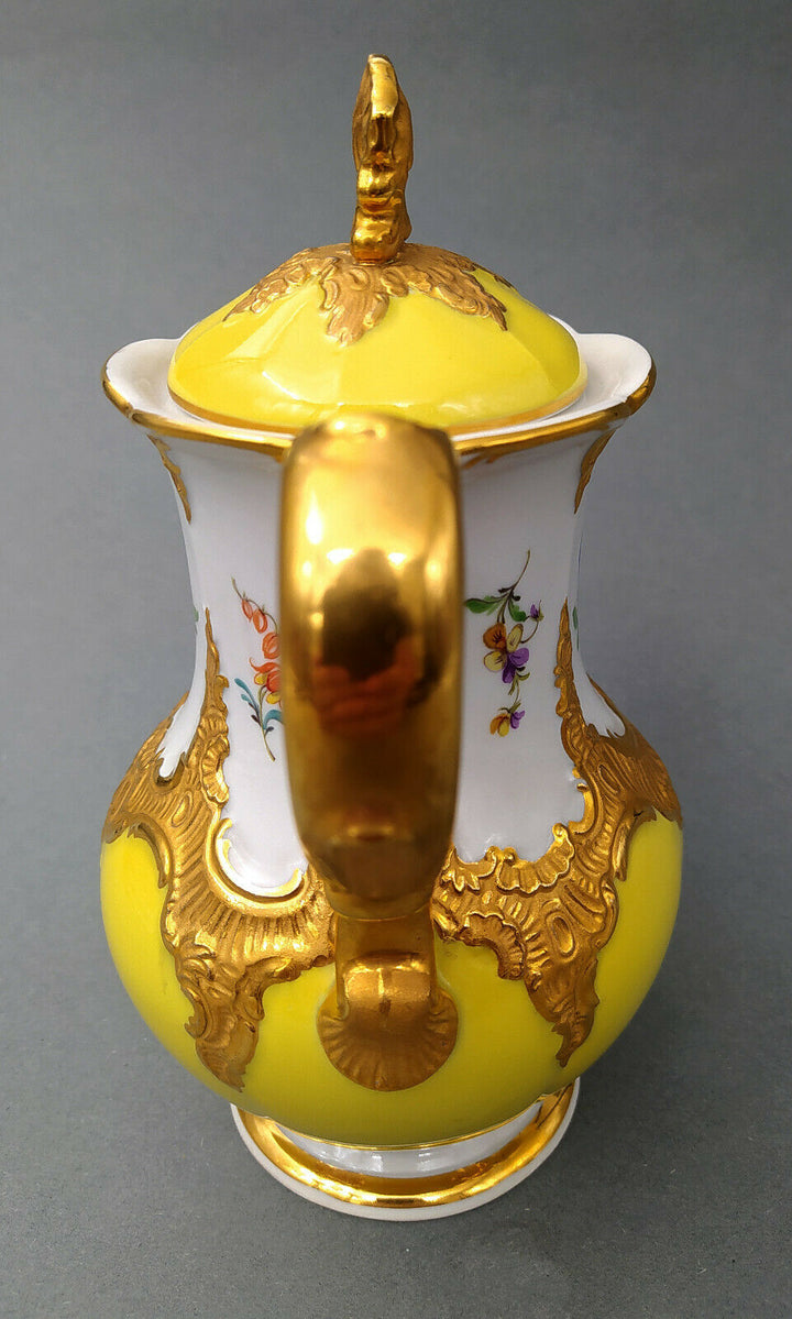 マイセンBフォーム、黄色に花々、コーヒーポット、一級品