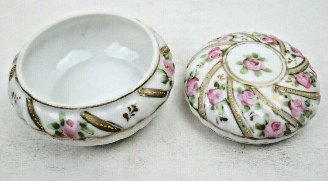 ANTIQUE MORIMURA NIPPON ROSES MORIAGE GOLD SWIRLS TRINKET DRESSER VANITY BOX